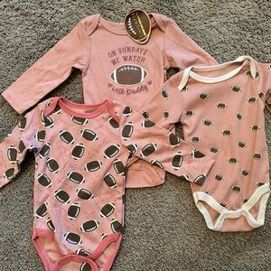 Chick Pea Pink Football Baby Bodysuit Trio